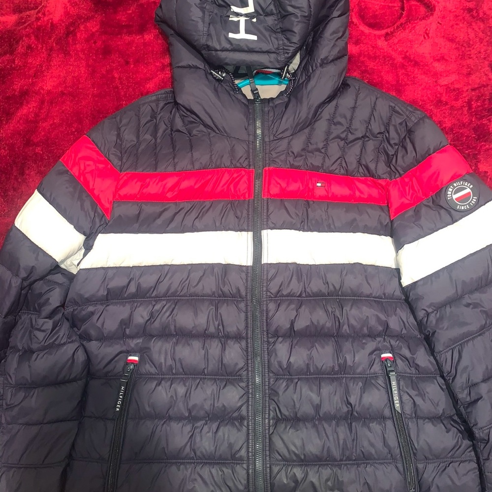 Tommy Hilfiger Black and Red Puffer Jacket